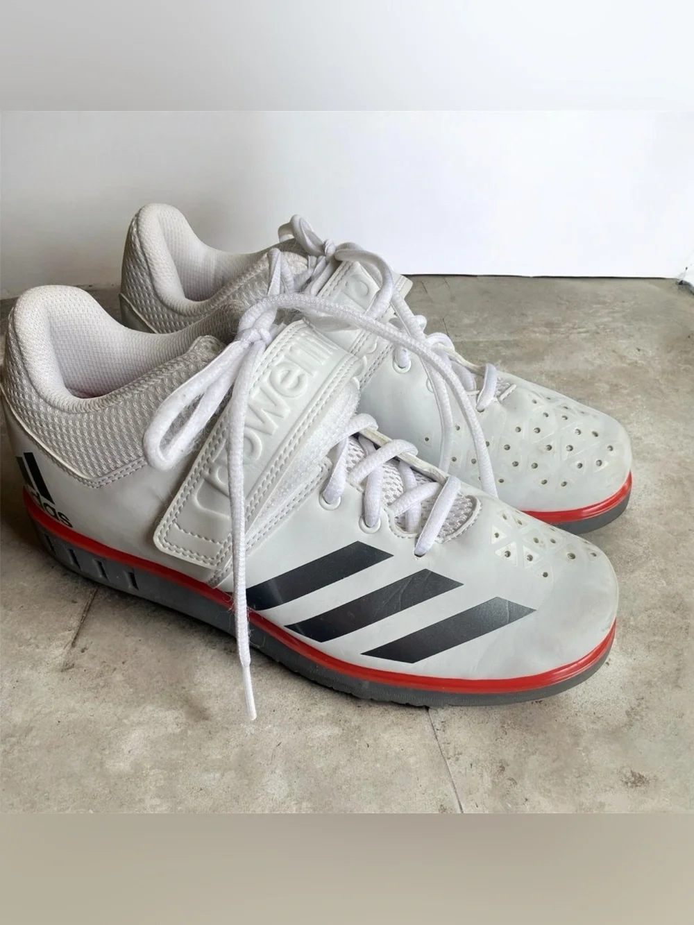Adidas Powerlift Weightlifting Shoes White Black Red Men SZ 6, W SZ 7.5-8